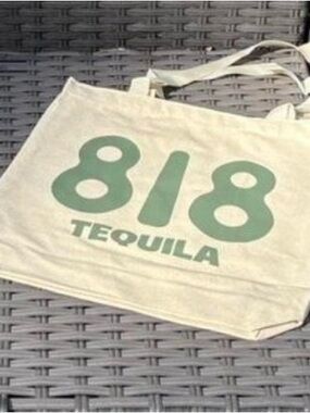 818 Tequila Cream Canvas Tote Bag with Green Print